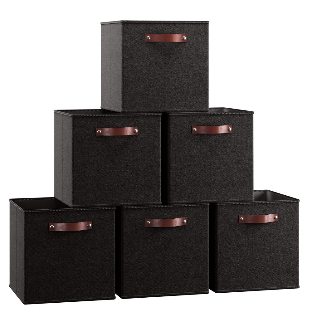 11 x 11 Storage Cube Bins, Foldable Collapsible Fabric Storage Bins Linen She...