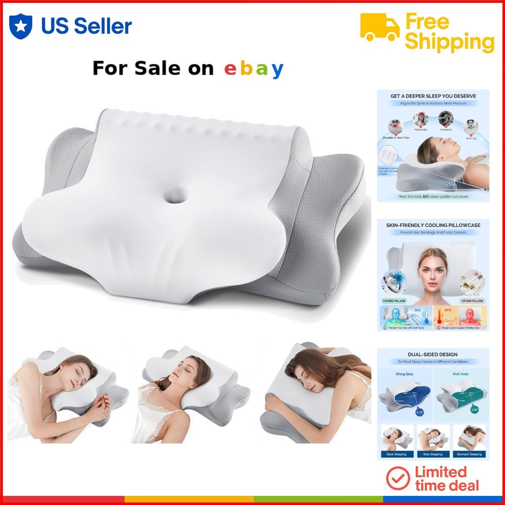 Cervical Memory Foam Pillow for Neck Pain Relief Cooling Ergonomic Support