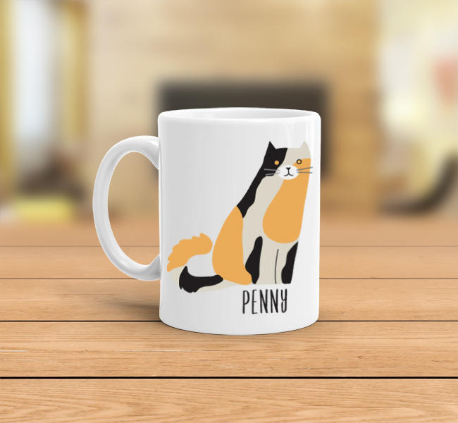 Calico Coffee Or Tea Ceramic Mug Personalized With Custom Name Dishwasher