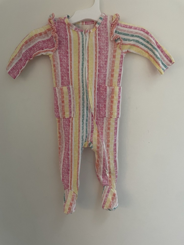 Jessica Simpson Baby Girls Colorful Rainbow Striped Ruffle 1-Piece Multi 3/6M