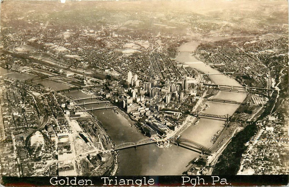 1930s Pittsburgh Pennsyvania Airview Golden Triangle RPPC Postcard 25-5423