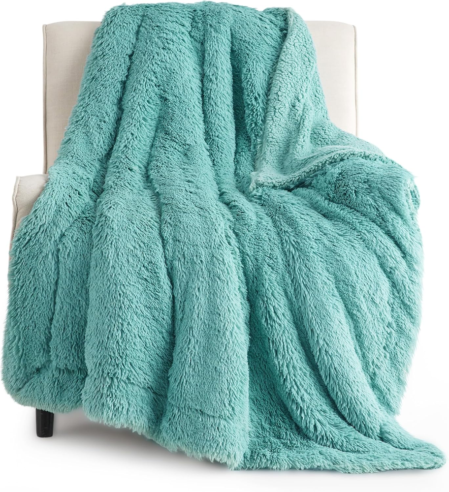 Fluffy Green Fleece Sherpa Throw Blanket for Women & Men - Soft Cozy Gift