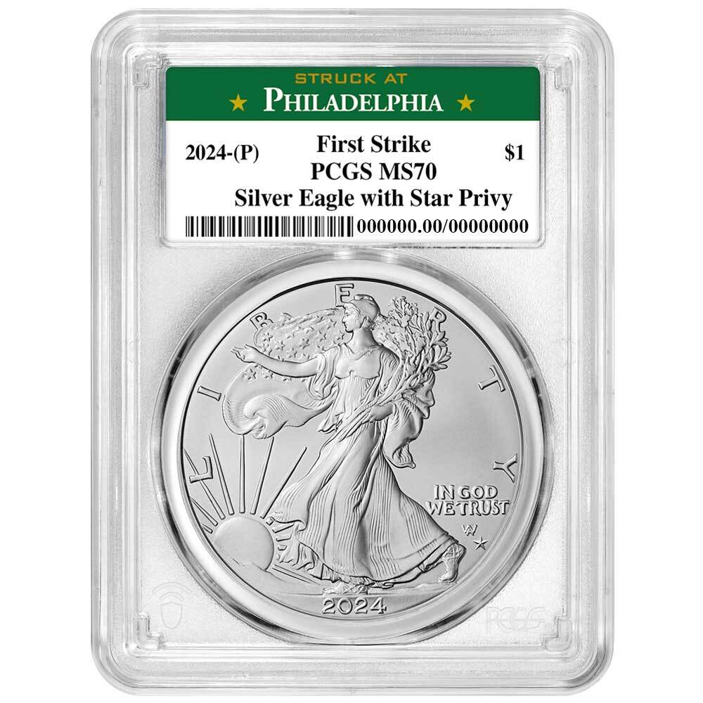 Presale - 2024 (P) $1 American Silver Eagle Star Privy PCGS MS70 FS Philadelp...-image