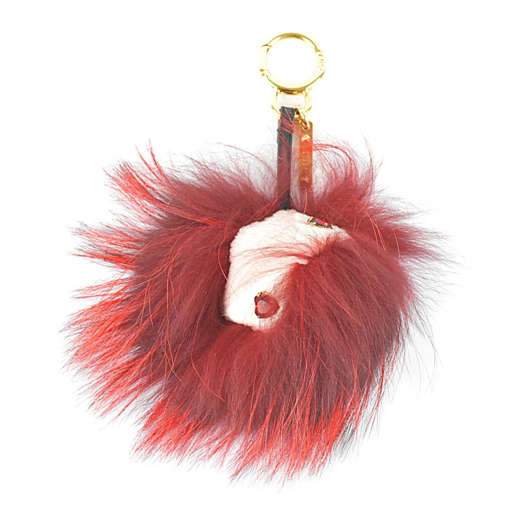 RARE FENDI Bugs Monster Fur Bag Charm Key Ring Red Excellent Condition