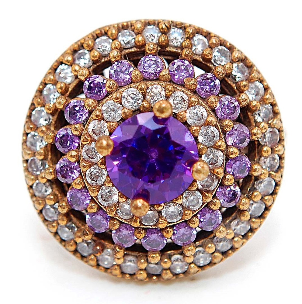 Vintage Ottoman Empire 3CT Amethyst Topaz 925 Sterling Silver Ring Size 8 HB3-9