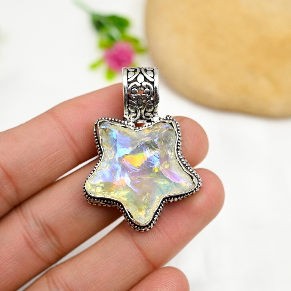 Opalite Star Gemstone Handmade 925 Sterling Silver Pendant Jewelry Gift