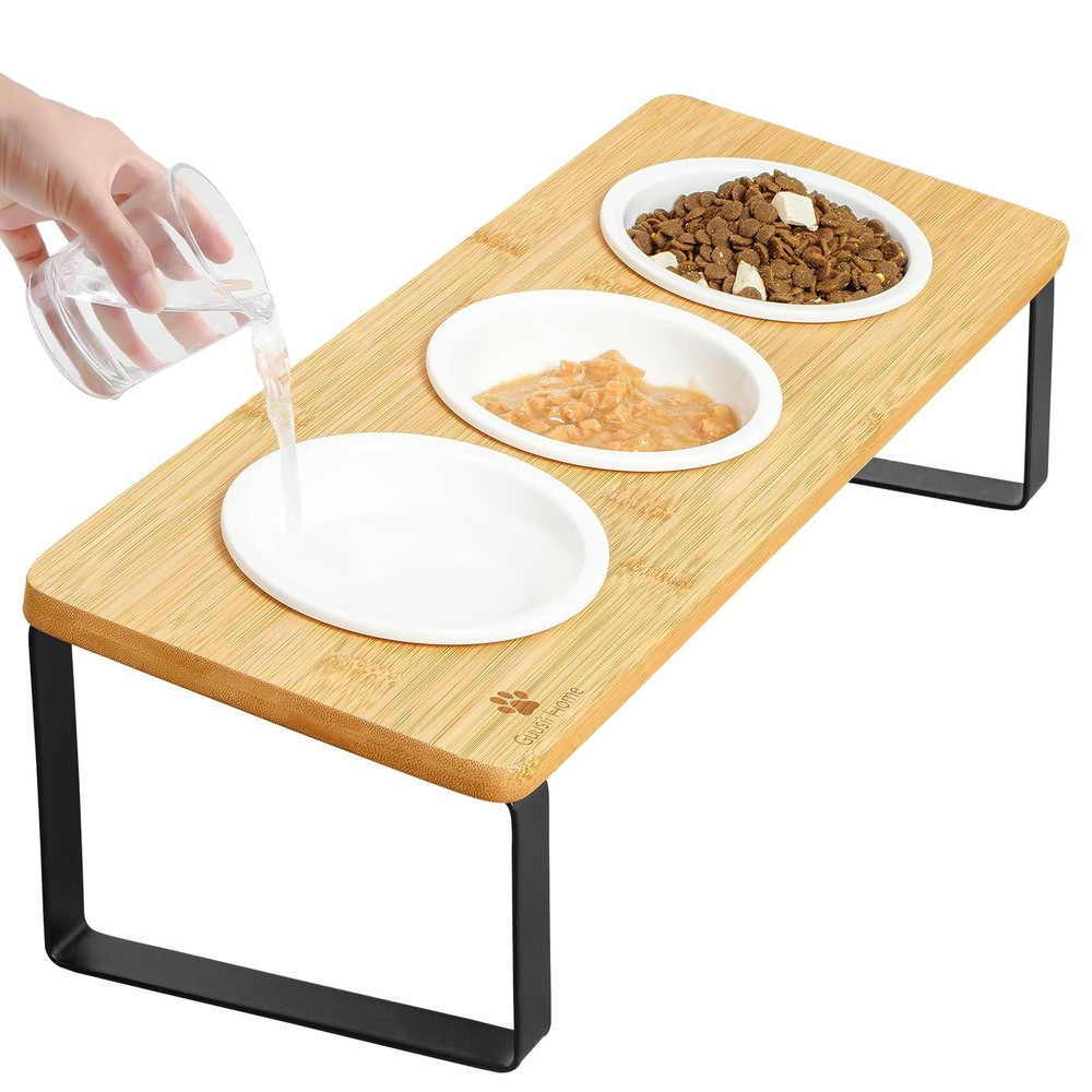 Sunhoo Raised Cat Food Water Bowl Elevated Tilted Kitty Dishes Set of 3 Ceram...