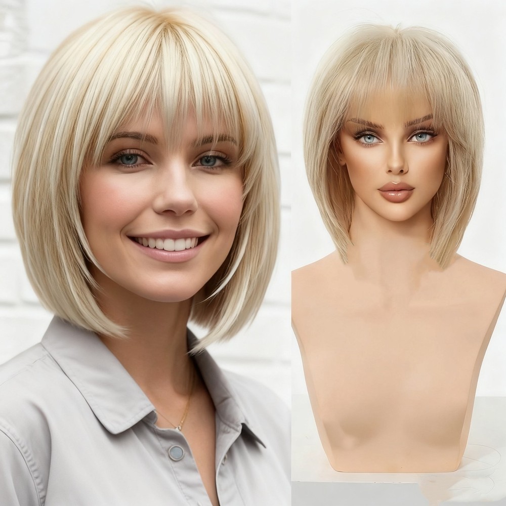 Platinum Blonde Highlight Straight 100% Human Hair Lace Front Wigs 13x4