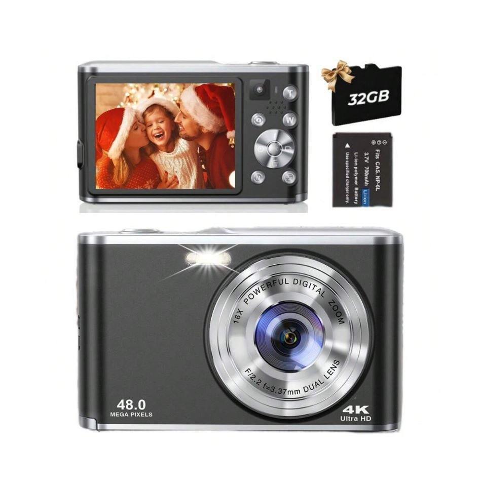 48MP 4K Digital Camera,Auto Focus Camera Selfie With Front And Rear Dual Lens