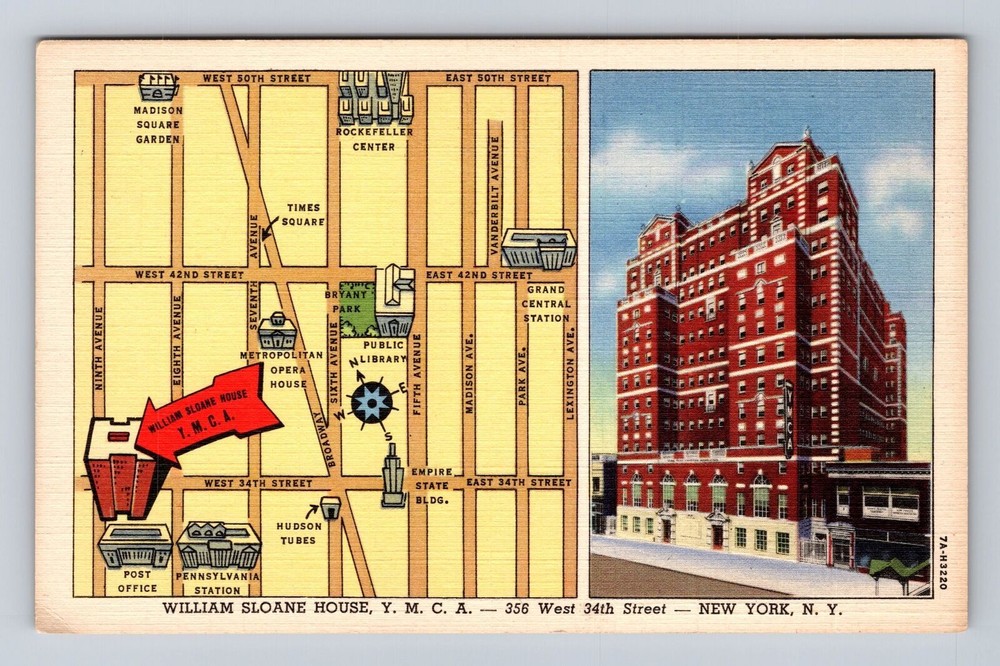 New York City NY, William Sloane House Advertising, Vintage Souvenir Postcard