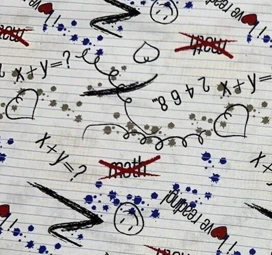 Mook Back to School Doodle Pad cotton quilt fabric by the half yard on white-image