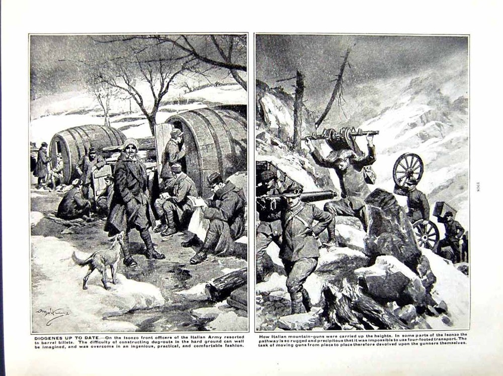 Original Old Antique Print 1916 World War Emmanuel Siers Italian Isonzo Army