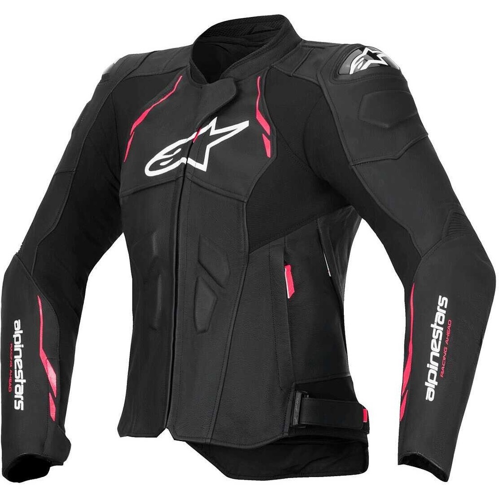 Alpinestars Womens Stella Dusk Leather Motorcycle Jacket - Black/Diva Pink/White 31