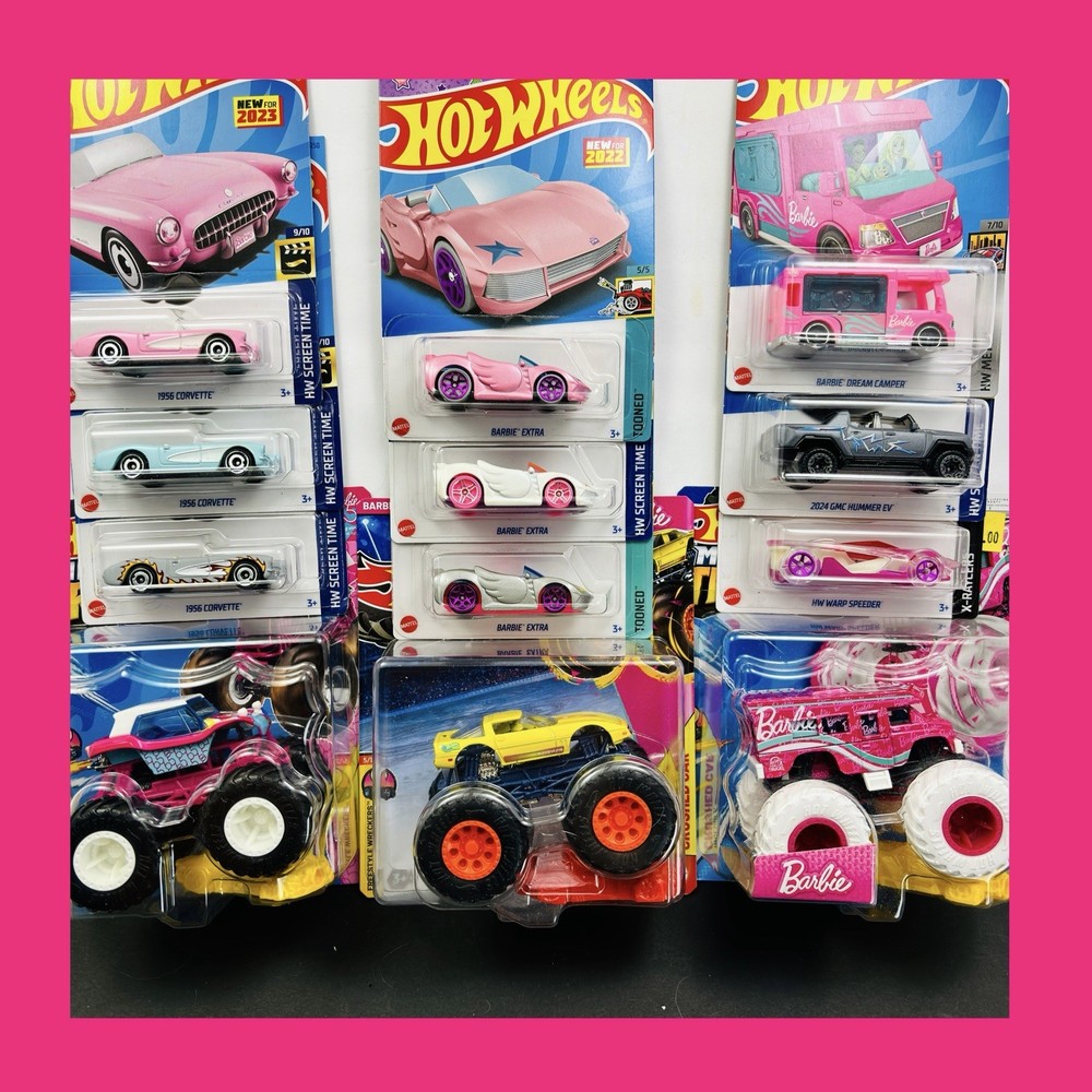 Hot Wheels Barbie Lot! Dream Camper! '56 Corvette! Barbie Extra! Screen Time!