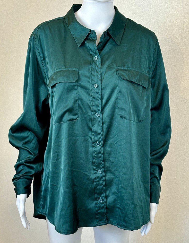 Industry Republic Clothing Womens Blouse Size XL Green Satin Fairy Work