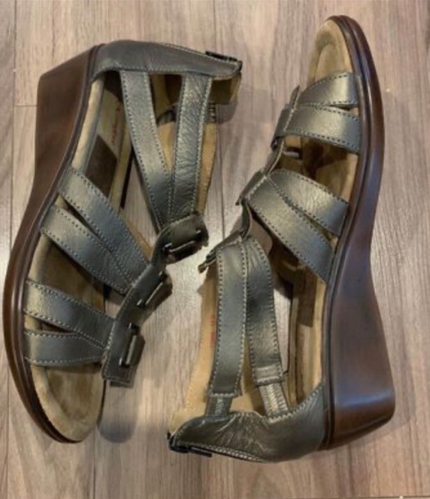 Comfort Wedge Metallic Sandals in Wide Width Size 10 D