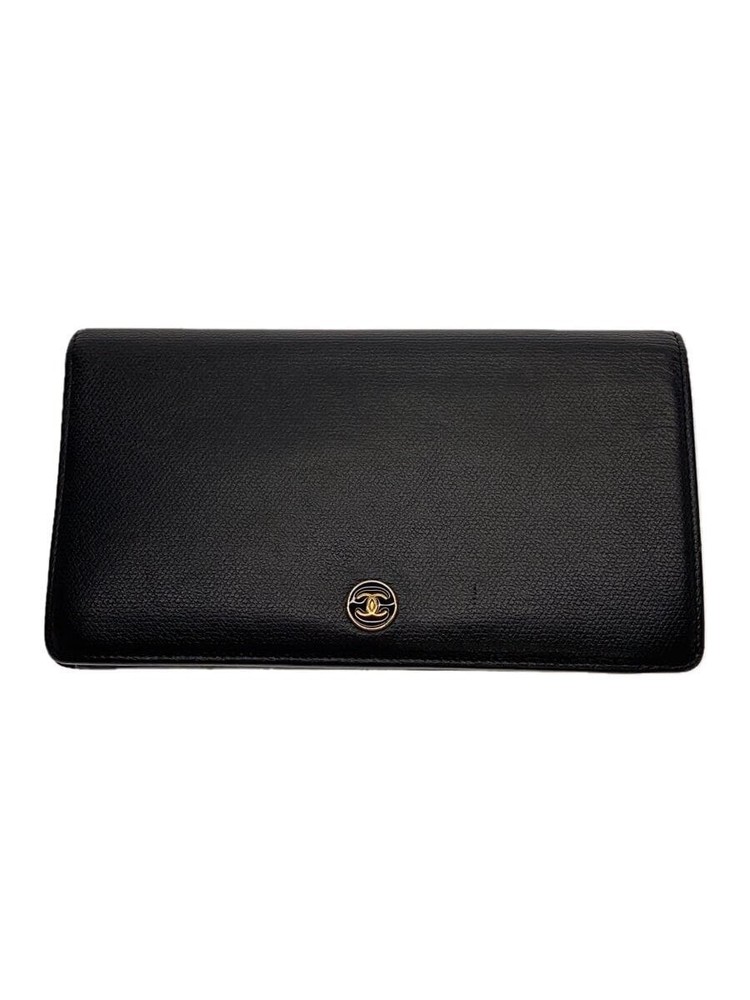 Chanel Black Leather CC Button Bifold Long Wallet Pre-Owned