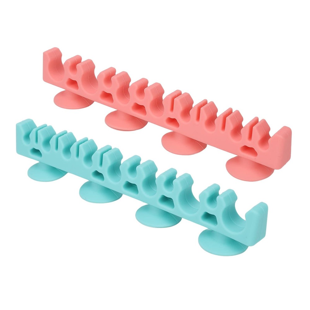 Silicone Wall Mounted Makeup Brush Rack, Blue, Large, 2 Shelves, Multifunctio...