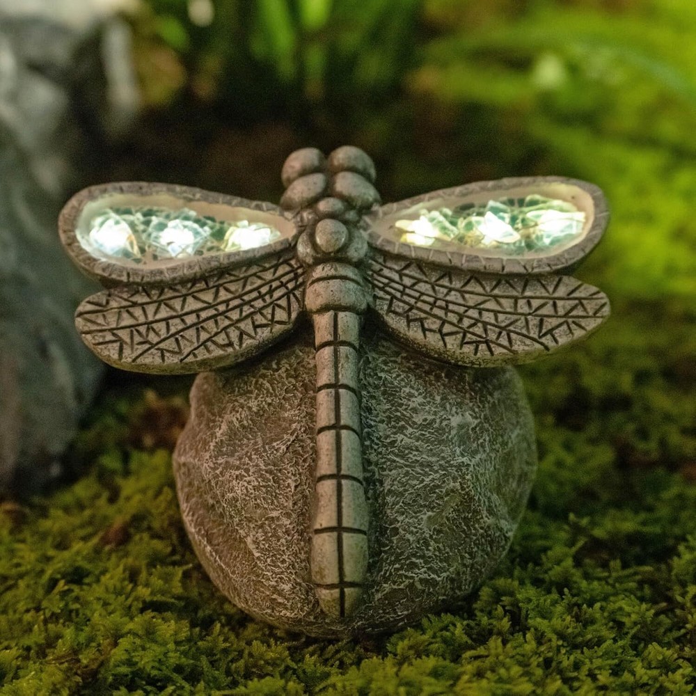Dragonfly Garden Statue, Solar Resin Figurine for Outdoor Decor, Lawn Ornament