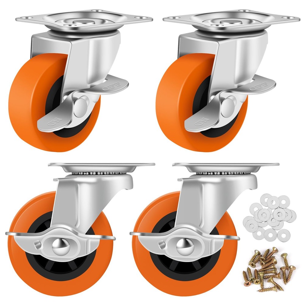 Caster Wheels, 3 Inch Casters Set of 4, Heavy Duty Casters with Brake, Lockin...