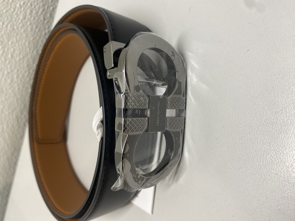 Ferragamo Reversible Black Leather Gancini Belt for Men Size 37 Adjustable