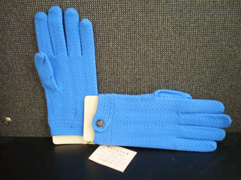 Vintage Blue Nylon Stretchable Gloves One Size NWT
