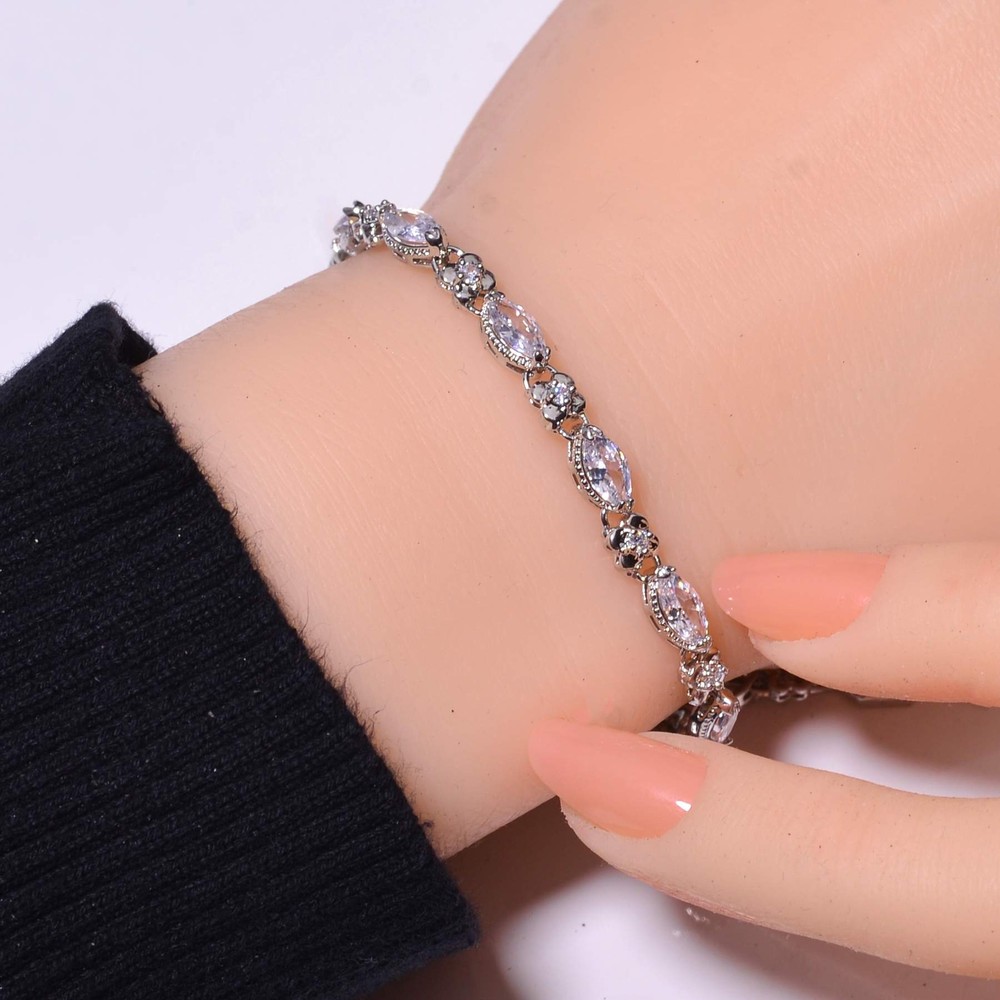 White Topaz & Cubic Zirconia 925 Sterling Silver Tennis Bracelet 7.99