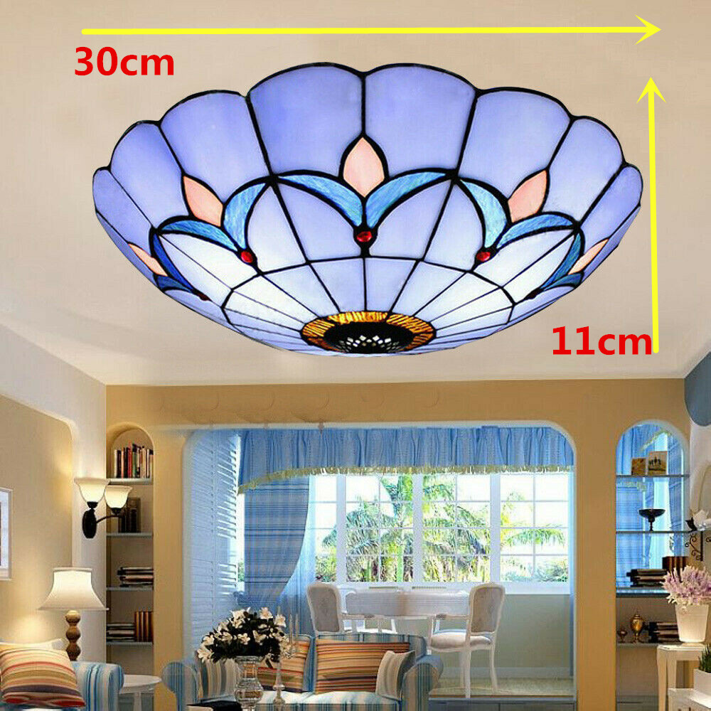 Ceiling Lamp LED Stained Glass Flush-mount Tiffany Style Chandelier Light