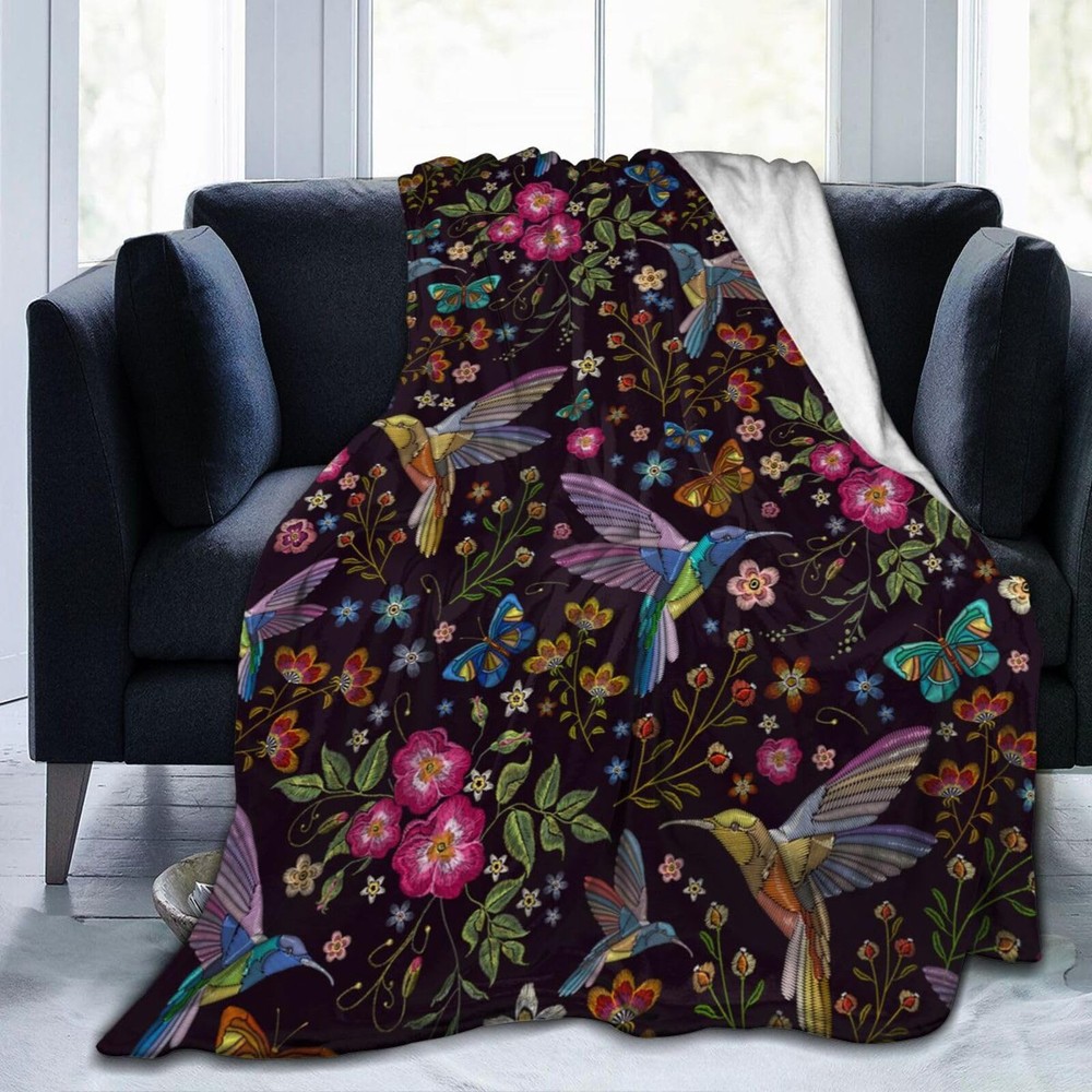 Hummingbird Flower Throw Blanket Gift for Women Mom Girls