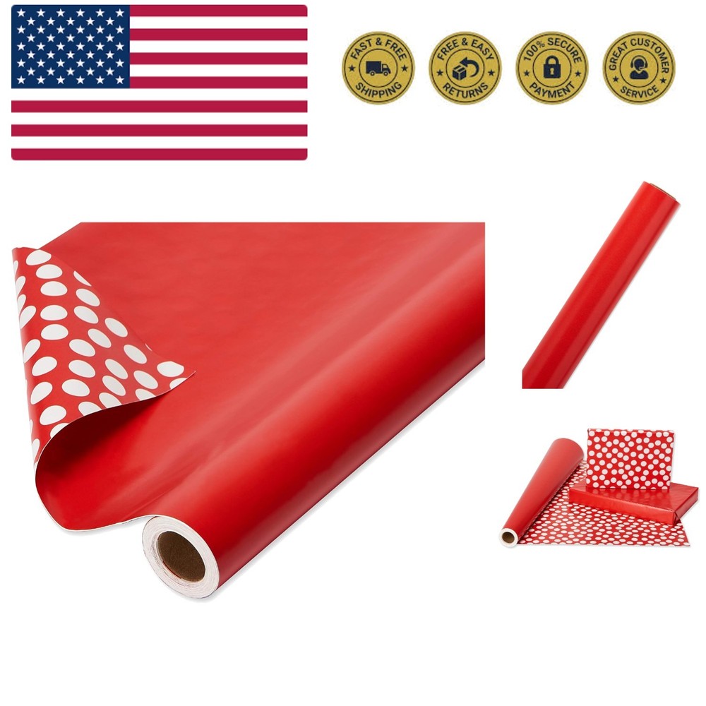 Jumbo Reversible Red Wrapping Paper Roll for Christmas, Valentine's Day or An...