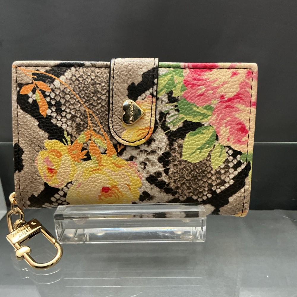 Luv Betsey Johnson Floral Snake Print ID Card Mini Wallet with Key Holder Clasp