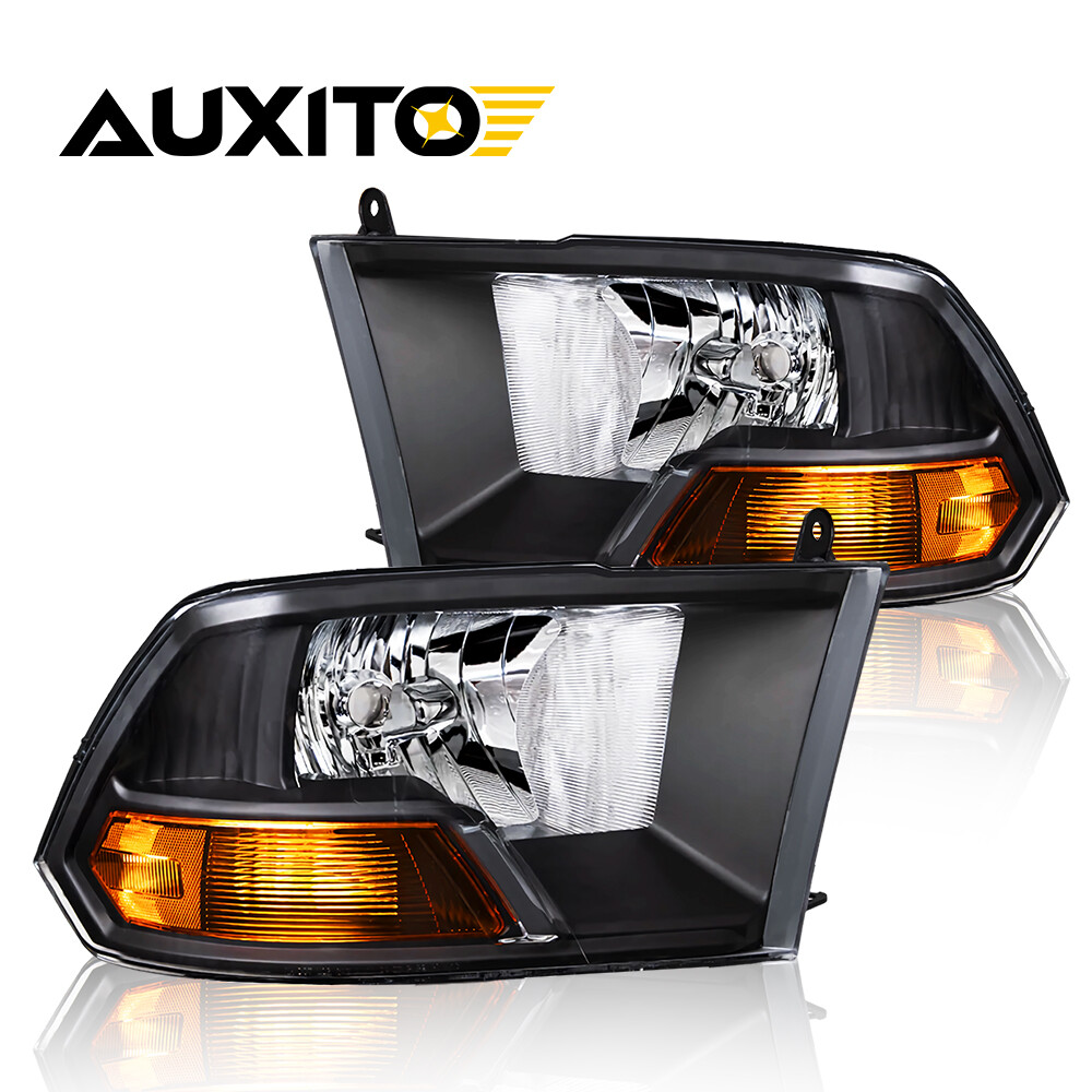 Headlights For 2009-2012 Dodge Ram 1500 2500 3500 Black Headlamps Pair 12V