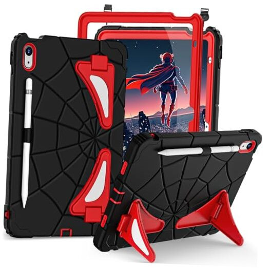 Durable 10.9 Inch iPad 10th Gen Case - Kid-Friendly Black & Red Design