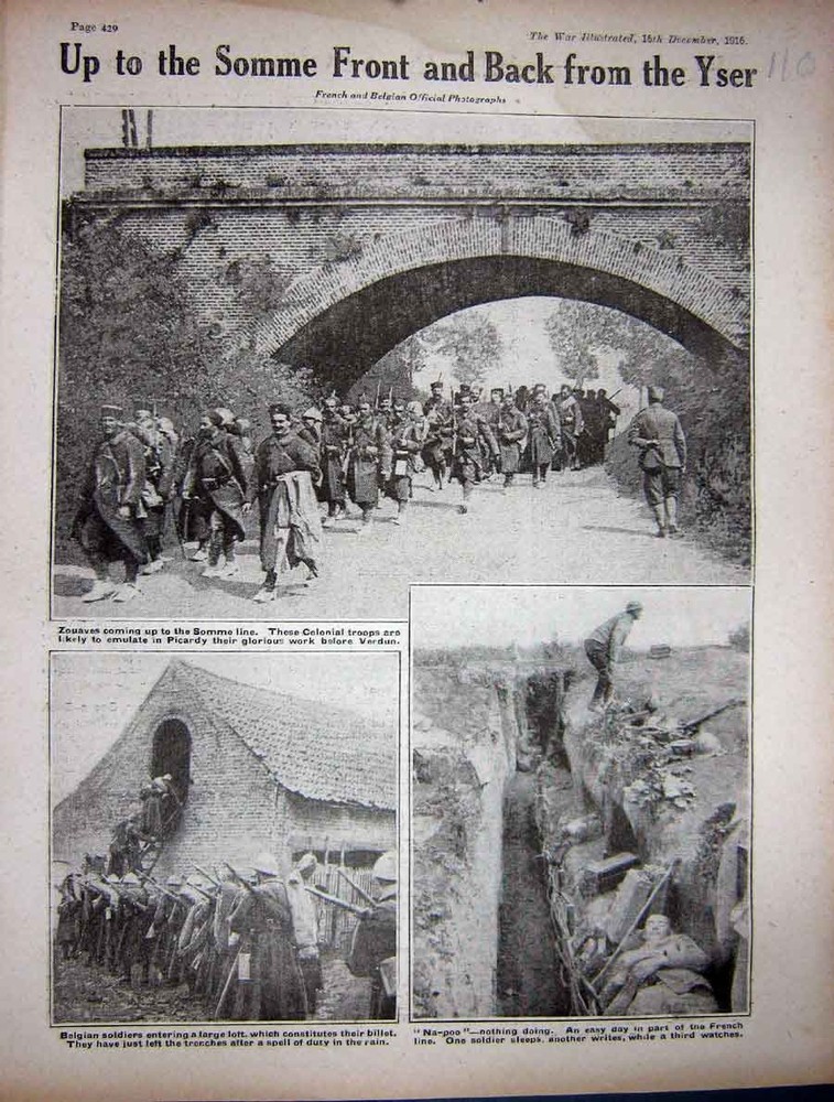 Original Old Antique Print 1916 Ww1 Zouaves Somme Colonial Troops Belgian Siers