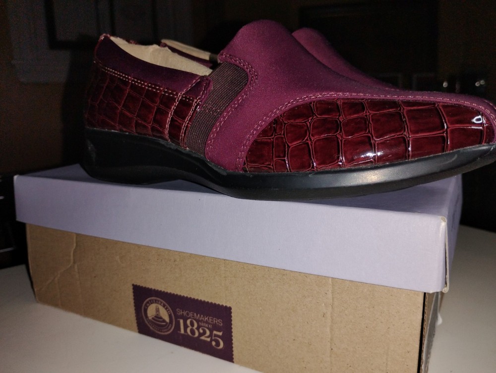 NIB CLARKS BAYOU Women Shoes Loafers Wine Leather Croc Embossed Bendables Q 8ww