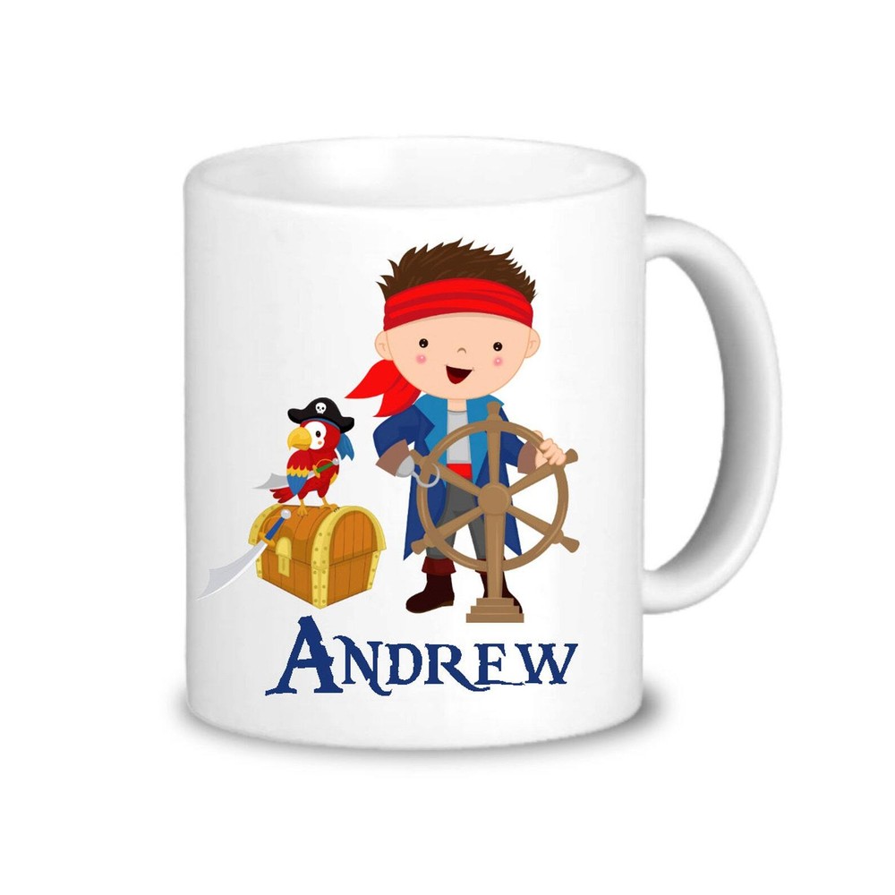 Pirate Personalized Mug Blue Red Boy Pirate Drinkware Cup Pirate Treasure Mug