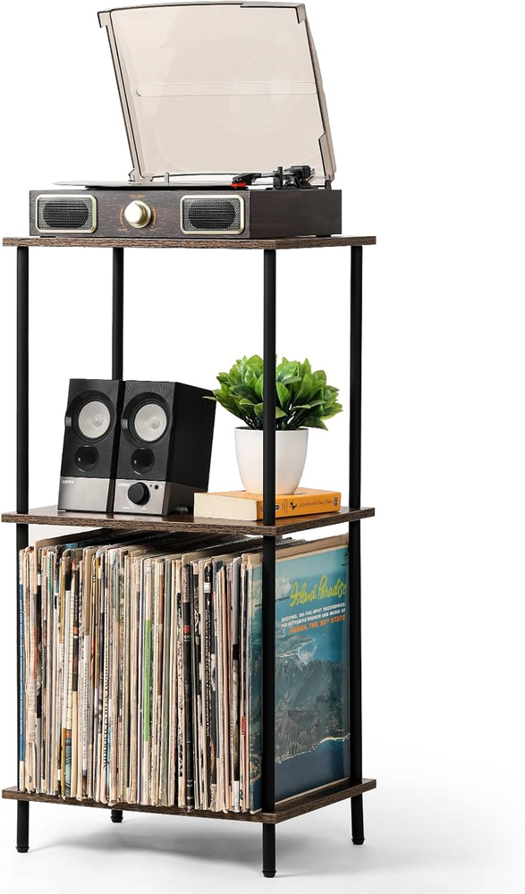 Record Player Stand with Vinyl Storage, Vinyl Record Holder, 3-Tier Turntable St