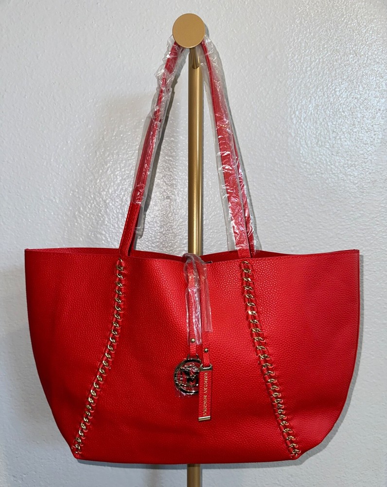NWT Badgley Mischka Red Decorative Chain Tote Bag