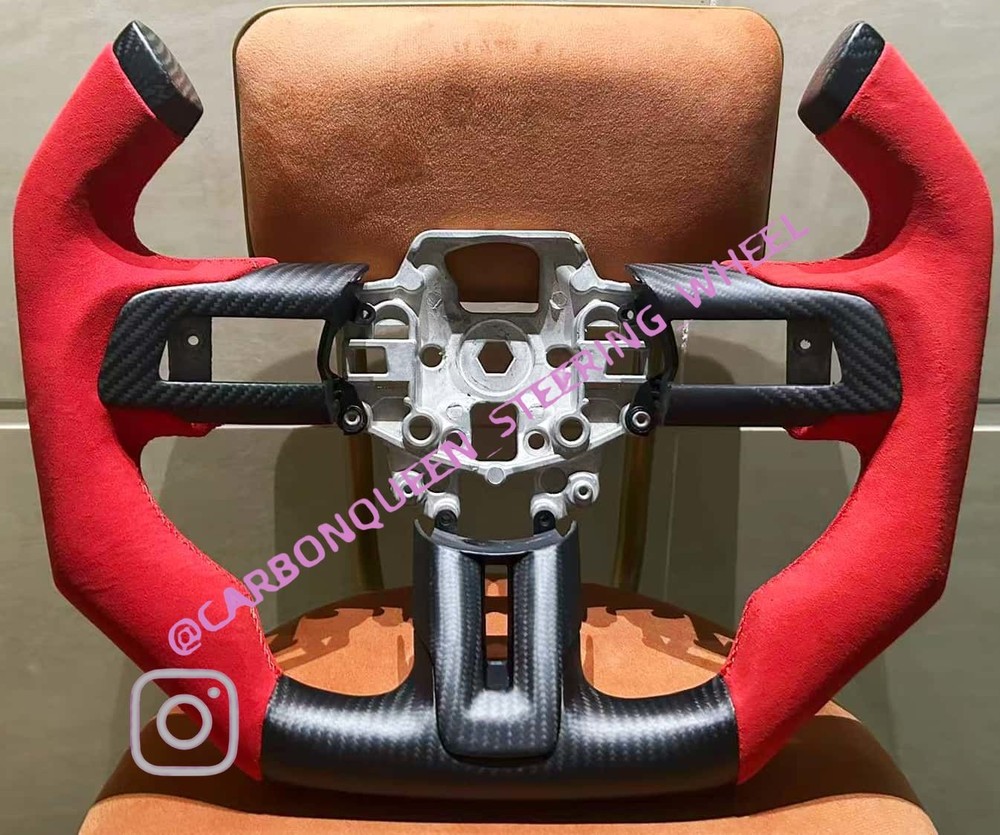 CARBON FIBER Steering Wheel FOR FORD MUSTANG GT W/RED SUEDE 15-2022 YEARS
