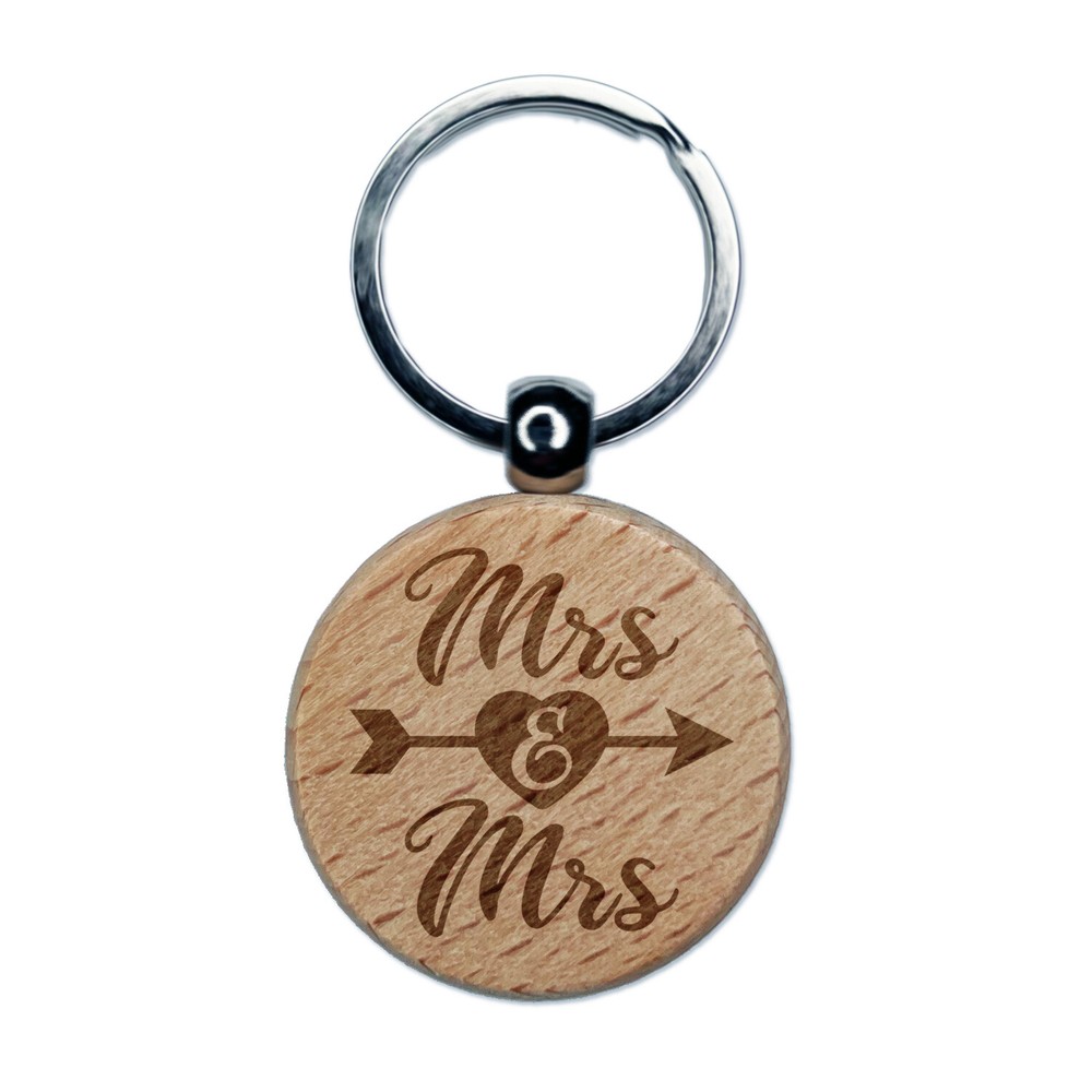 Mr & Mrs Heart & Arrow Wedding Engraved Wooden Keychain Charm