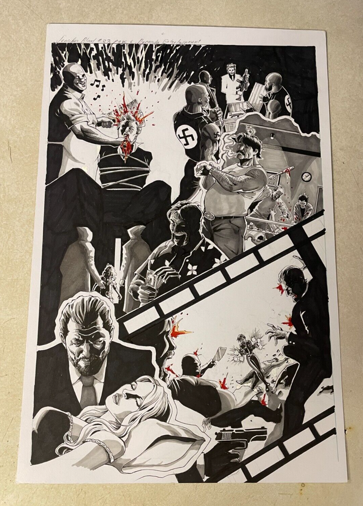 JENNIFER BLOOD #23 original art VIOLENT GRAPHIC 2013 CLEAVER TO HEAD GUNS BLOOD