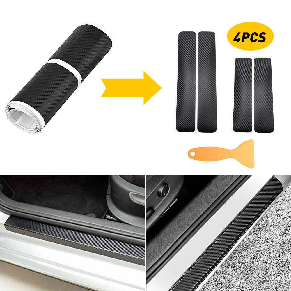 4x Carbon Door Car Fiber Plate Sill Cover Scuff Anti Scratch Sticker USA Stock M