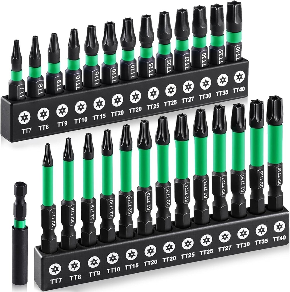 27PCS S2 Steel Impact Torx Bit Set TT7-TT40 Tamper Proof Magnetized  