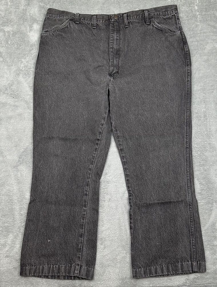 Vtg Rustler Jeans Mens 46x32 (Fit 42x27.5 Hemmed} Faded Black Straight USA READ
