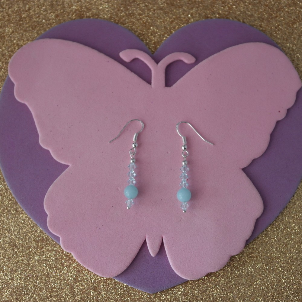 Beautiful  Earrings With Opaline Gem 3 Cm. Long + 925 Silver Hooks In Gift Box