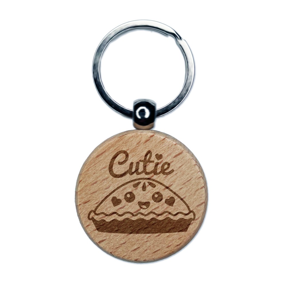 Cutie Pie Engraved Wood Round Keychain Tag Charm