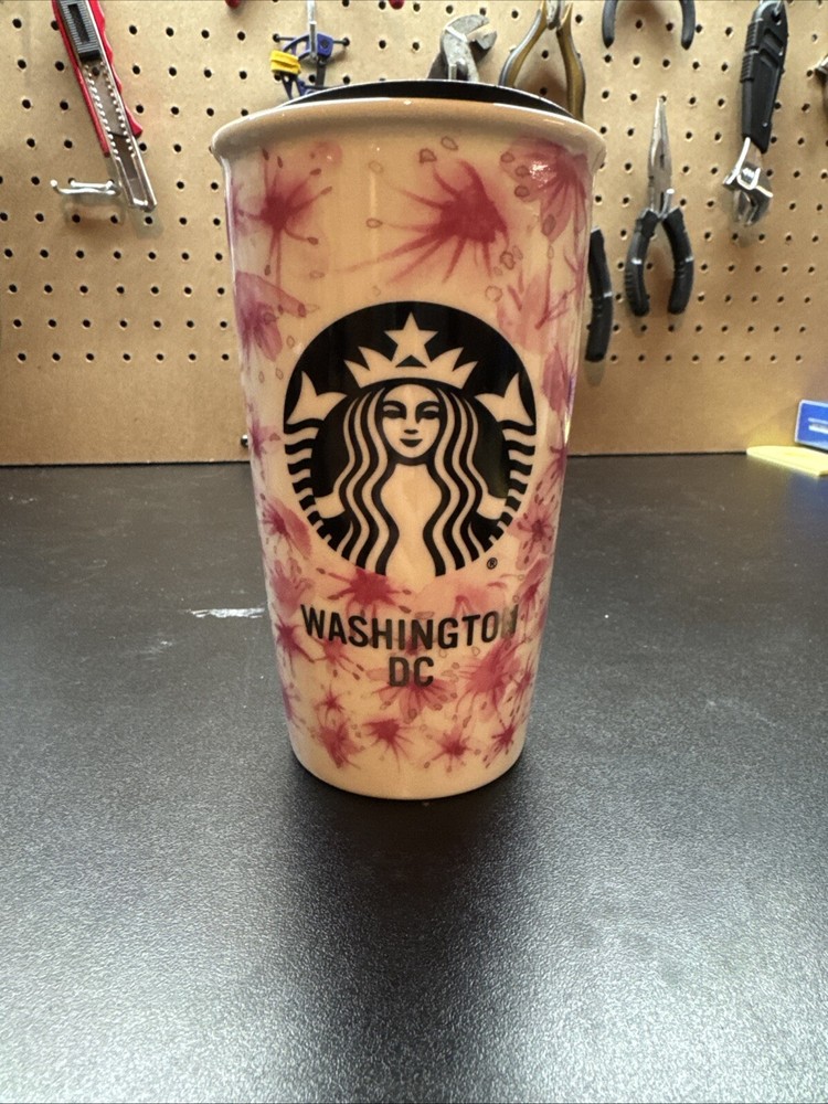 Starbucks Washington DC Cherry Blossom Ceramic Tumbler 12 fl oz with Lid
