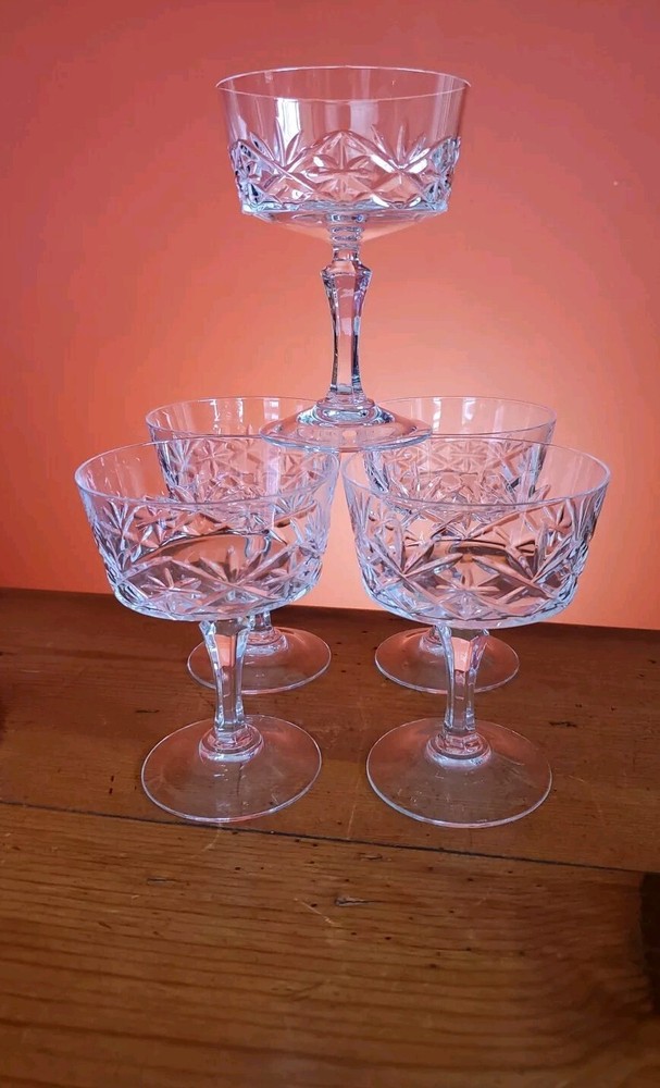 Cristal D'Arques Durand Chantilly Taille Beaugency 5” Champagne Sherbets 5 Set