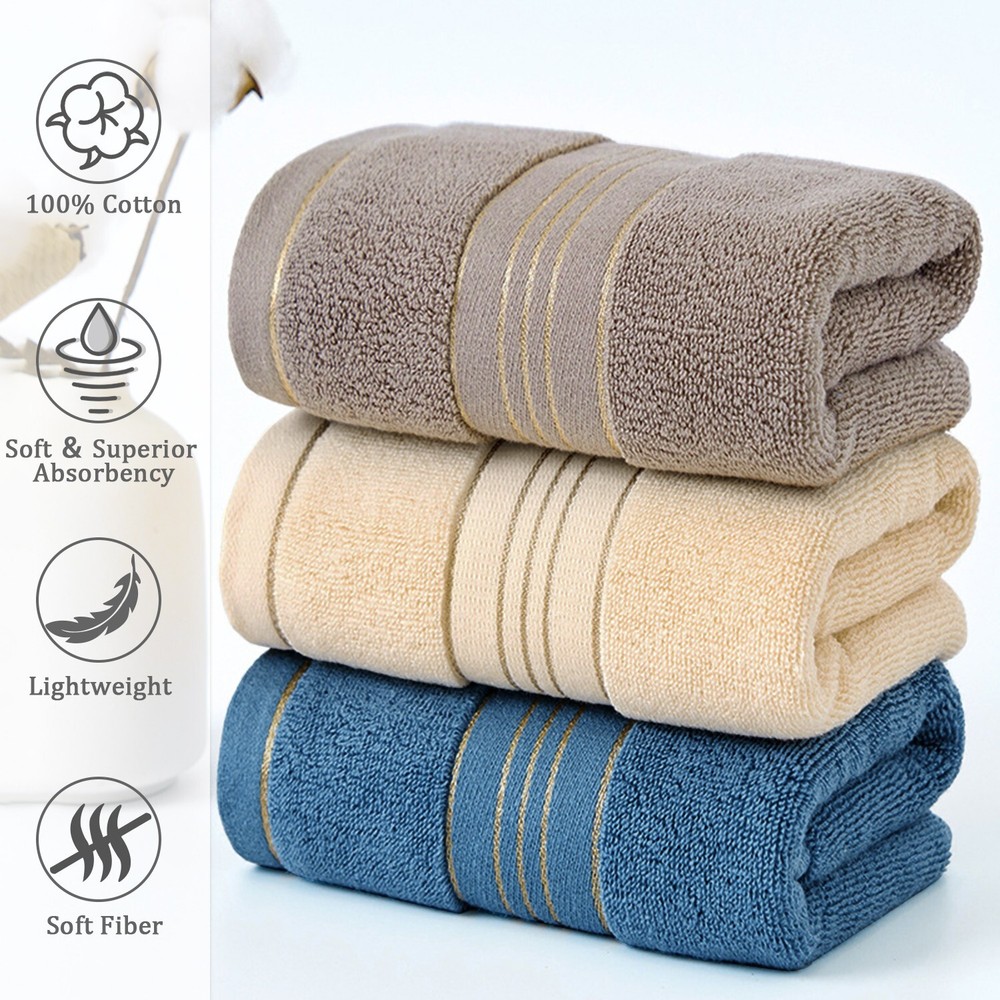 100% Cotton Luxury Soft Gold Bath Towel Set - 3PC Absorbent Face & Body Cloths