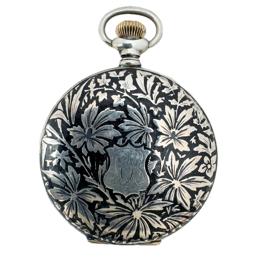 Antique 16 Size Keystone Niello Hunter Pocket Watch Case Sterling Silver USA